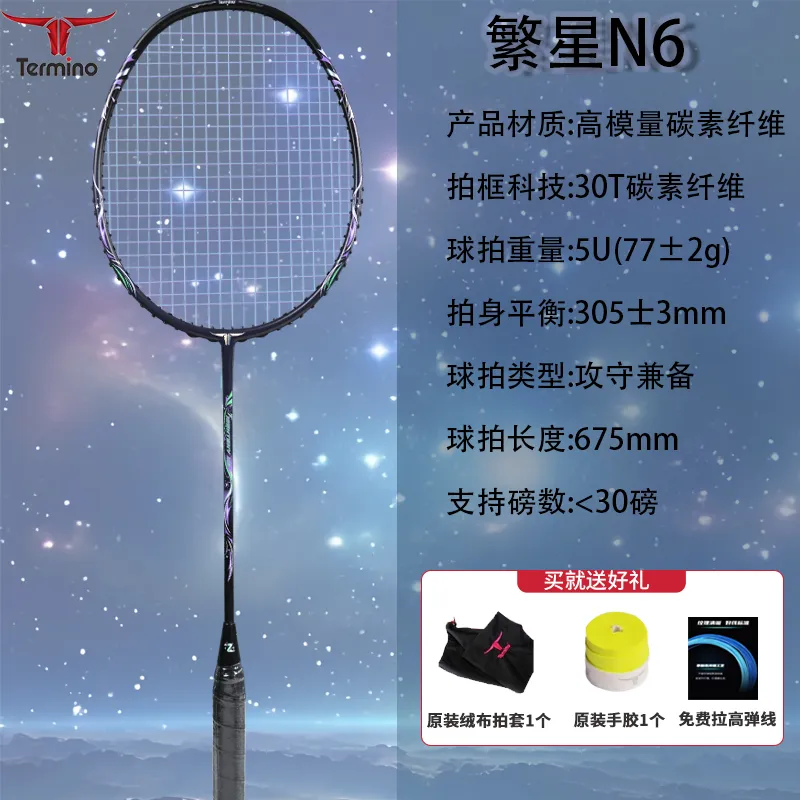 TERMINO N6 5U 30T Full Carbon Professional Badminton Racket Premium Grade